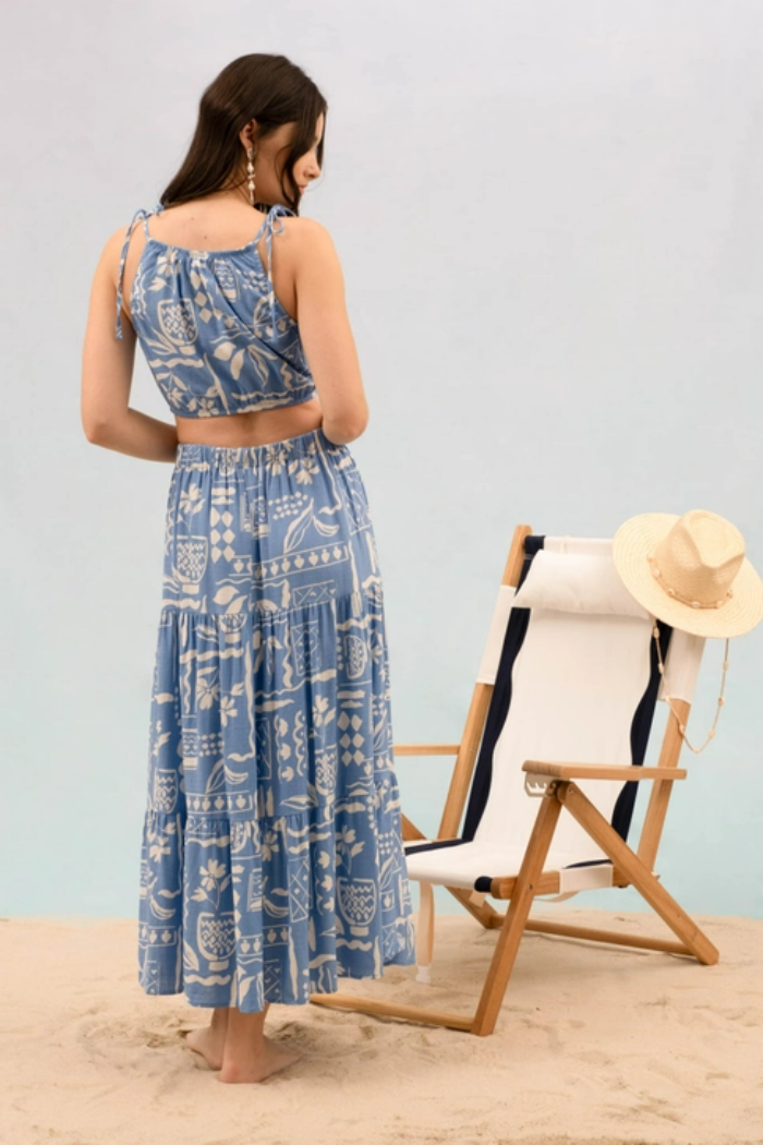 Boho Floral Print Tie Strap Halter Crop Top