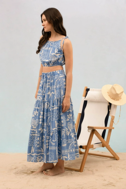 Boho Floral Print Tie Strap Halter Crop Top