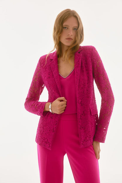 Signature Stretched Lace Fitted Blazer - Geranium