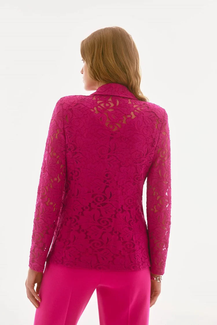 Signature Stretched Lace Fitted Blazer - Geranium