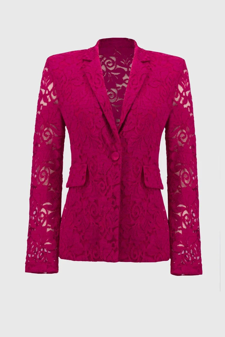 Signature Stretched Lace Fitted Blazer - Geranium