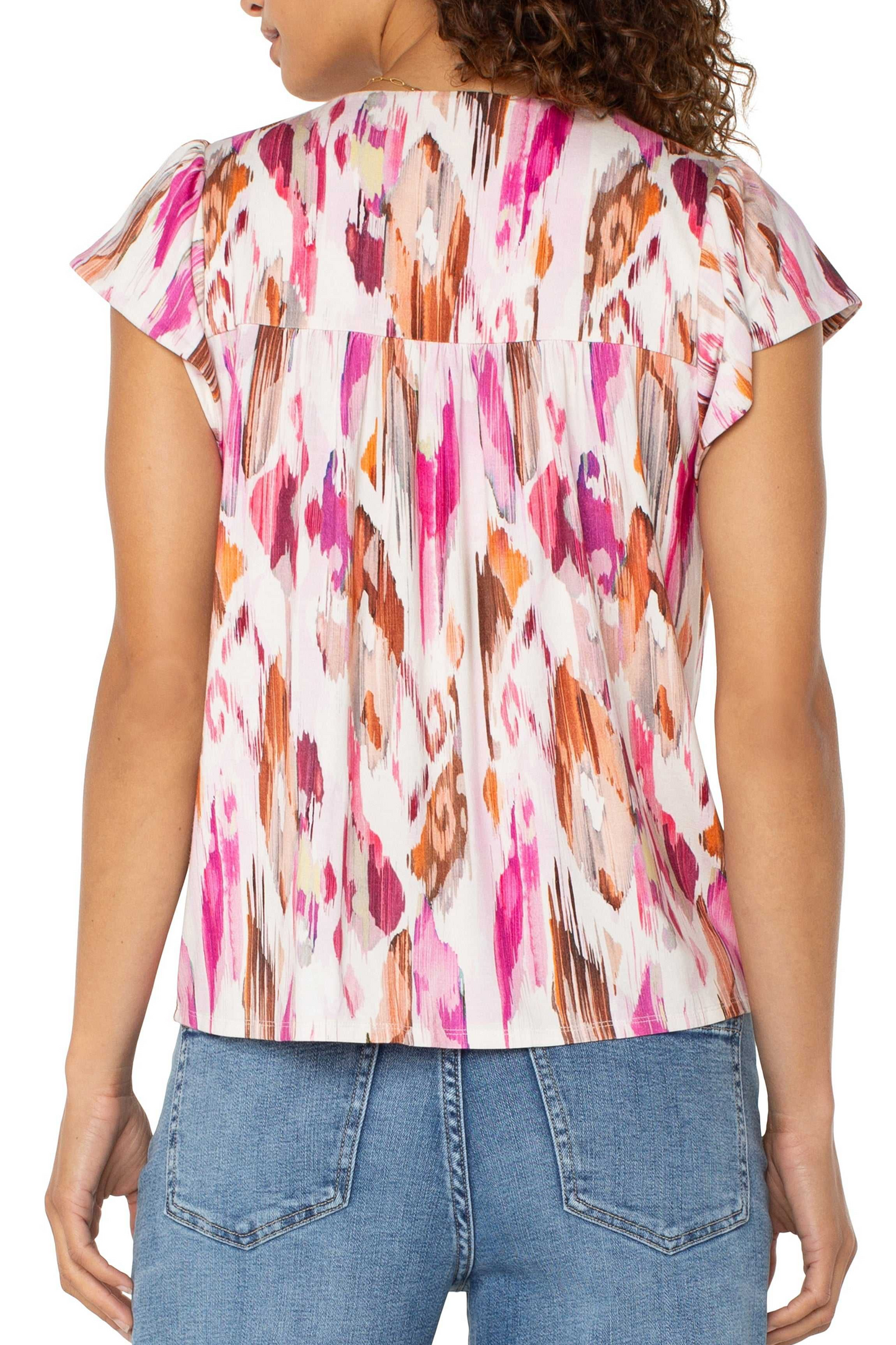 flutter sleeve button front knit top
