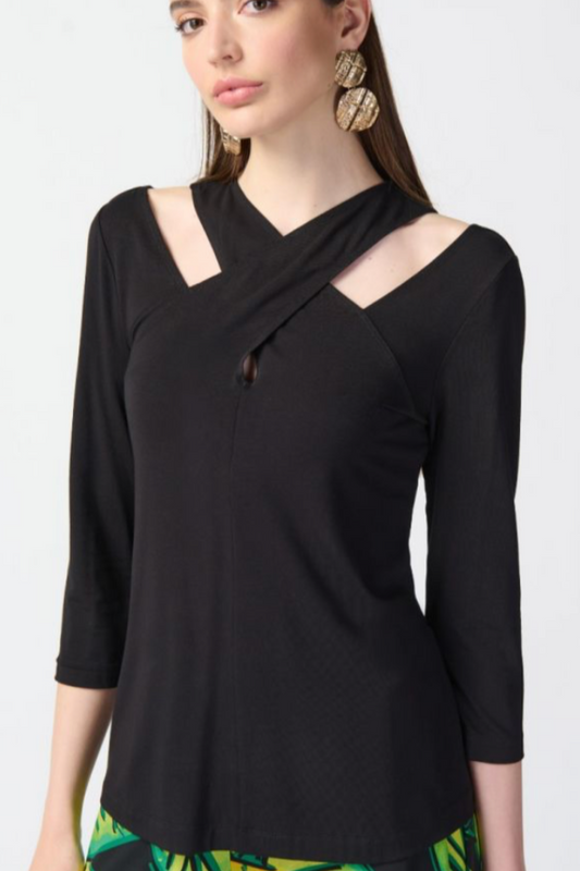 Black Bamboo Jersey Cutout Top