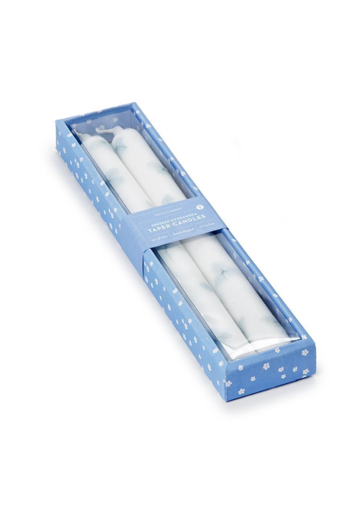 TAPER CANDLES W/HYDRANGEA DECAL S/2