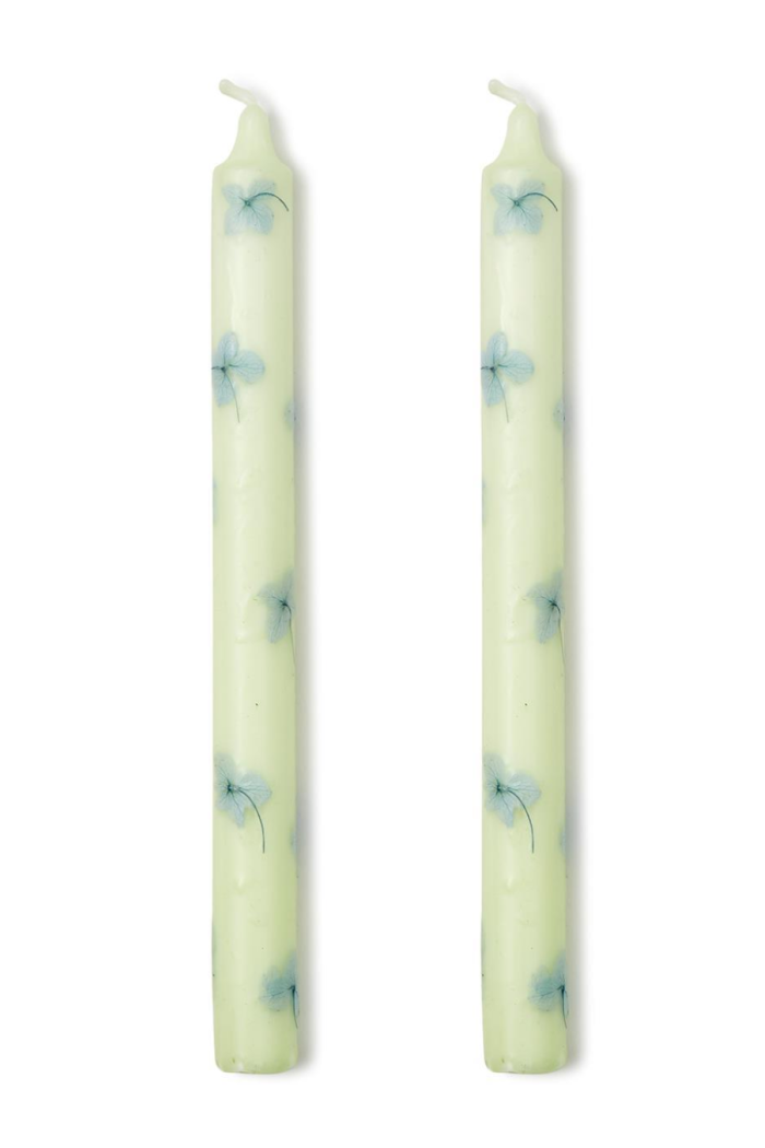 TAPER CANDLES W/HYDRANGEA DECAL S/2