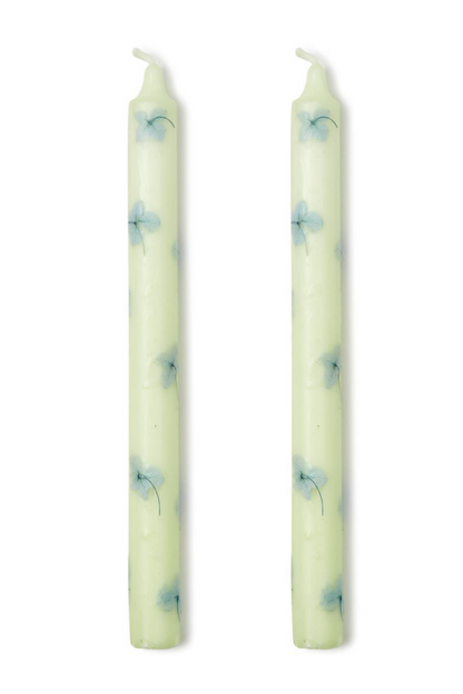 TAPER CANDLES W/HYDRANGEA DECAL S/2