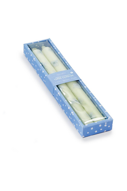 TAPER CANDLES W/HYDRANGEA DECAL S/2