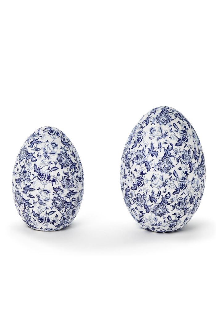 BLUE/WHITE PAPER MACHE EGGS S/2