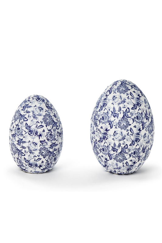 BLUE/WHITE PAPER MACHE EGGS S/2