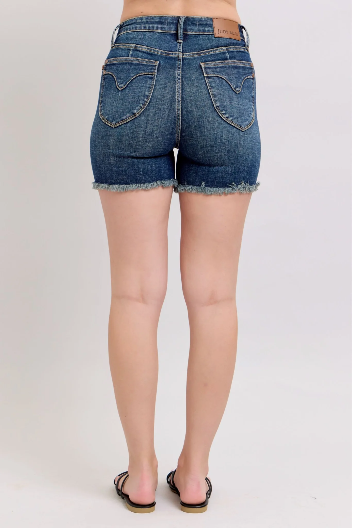 Judy Blue HW Tummy Control Fray Hem & Shield Back Pocket Shorts
