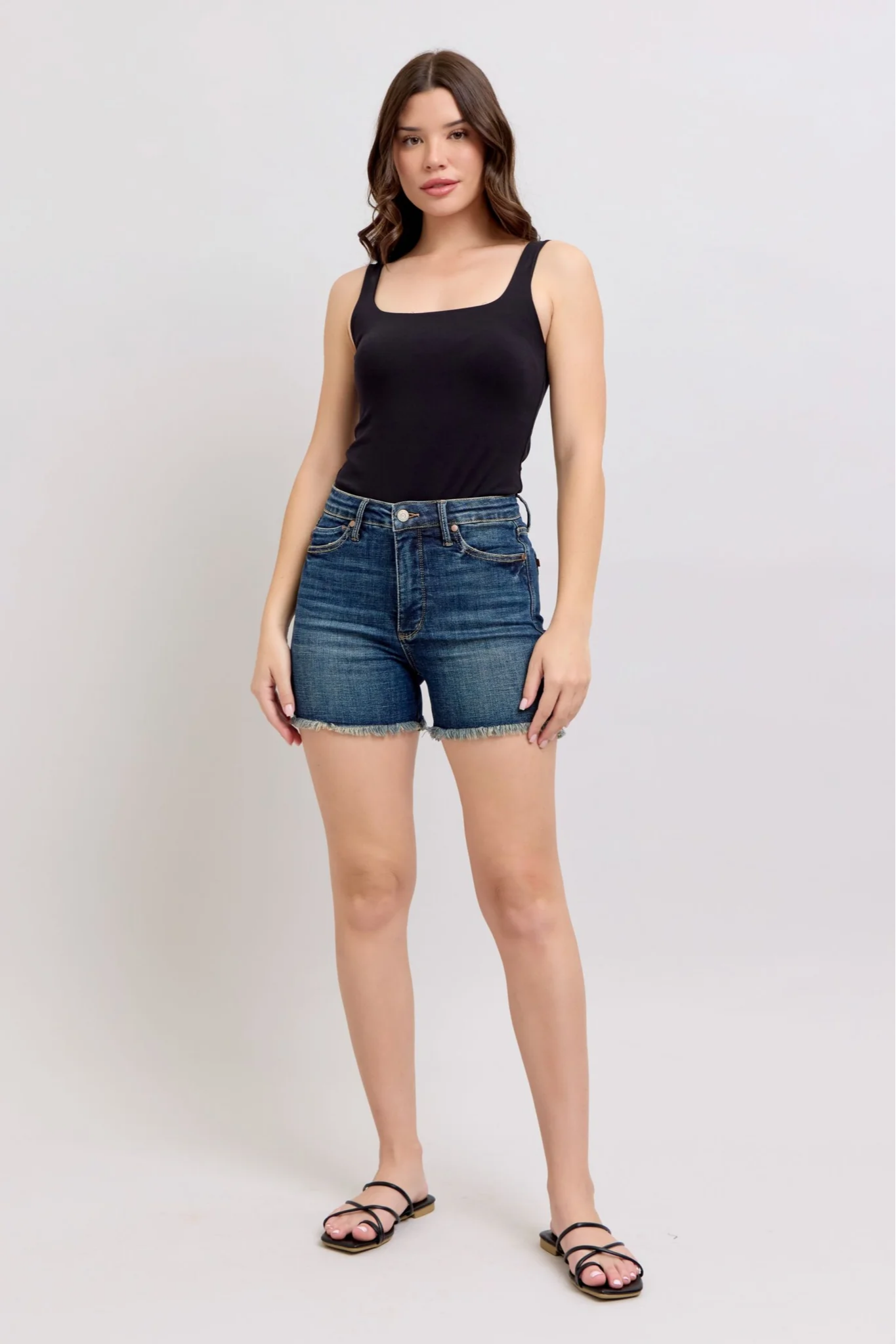 Judy Blue HW Tummy Control Fray Hem & Shield Back Pocket Shorts