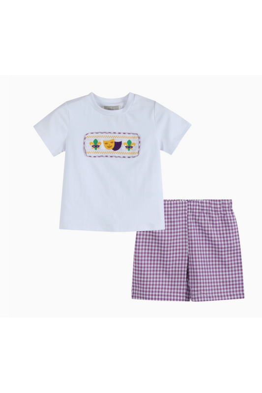 MARDI GRAS SMOCKED TEE/GINGHAM SHORTS