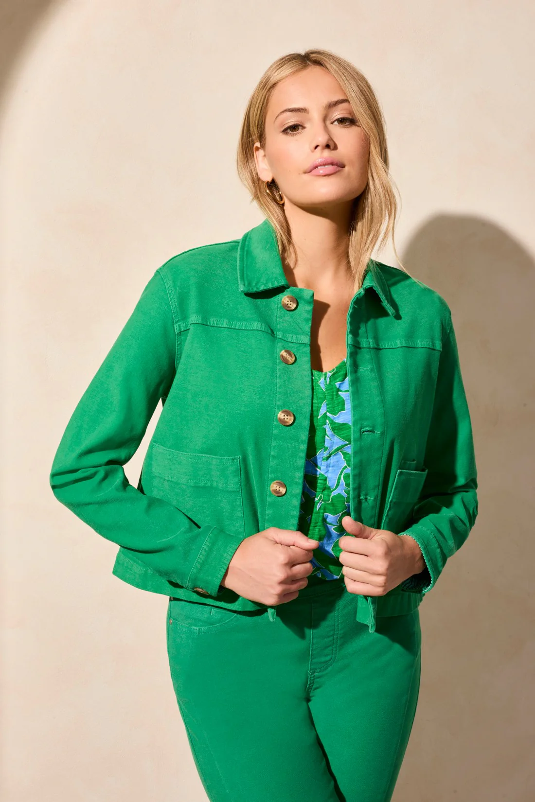 Long Sleeve Button-Front Cotton Jacket