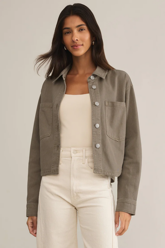 All Day Cropped Denim Jacket- Pebble Moon