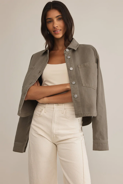 All Day Cropped Denim Jacket- Pebble Moon