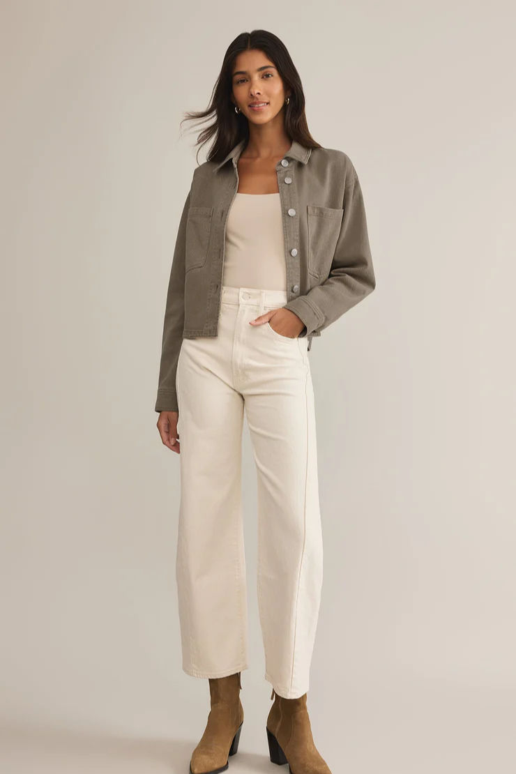 All Day Cropped Denim Jacket- Pebble Moon