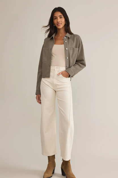 All Day Cropped Denim Jacket- Pebble Moon