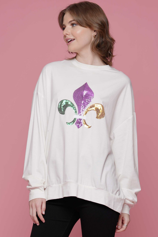 L/S Sequin Fleur de Lis Top