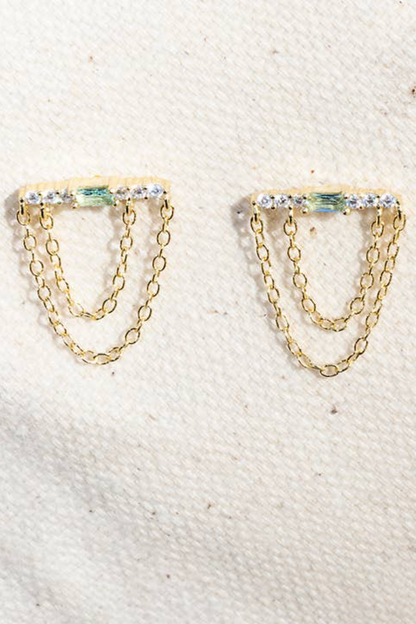 Waterfall Chain Earrings-Peridot