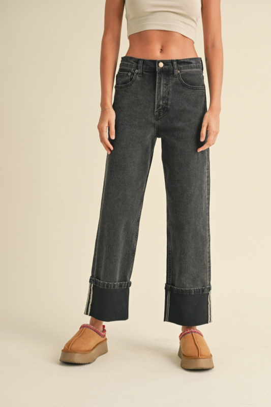 Cuffed Bottom Denim Pants