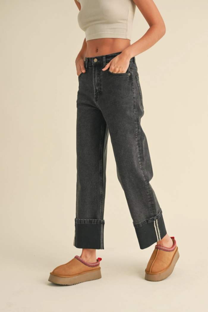 Cuffed Bottom Denim Pants