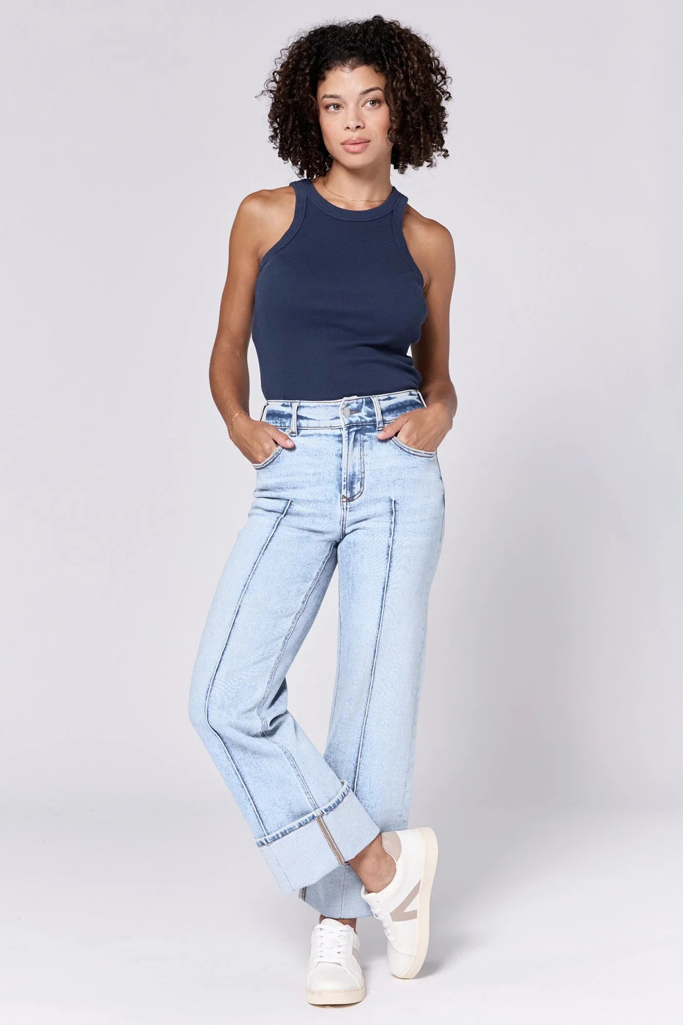 Holly High Rise Cuffed Hem Straight Jeans
