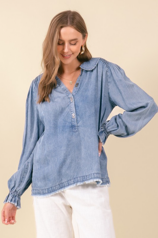 Denim Henley Top