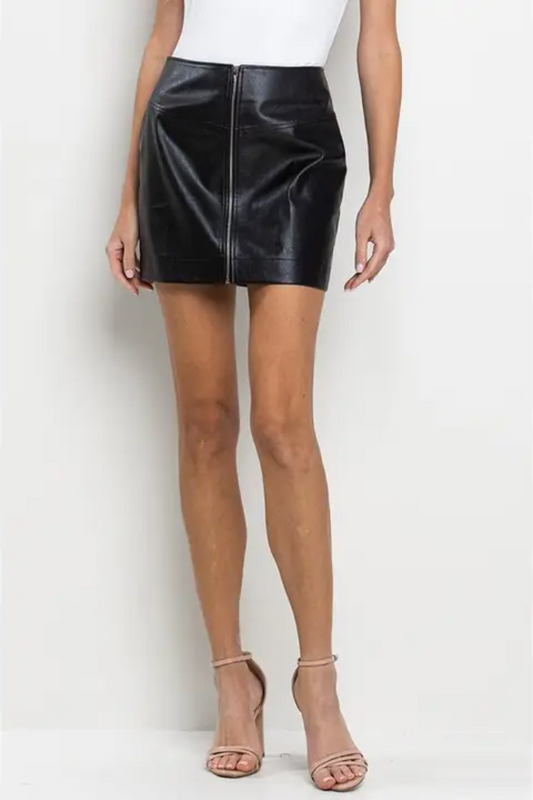 Mini Zip Up Leather Skirt