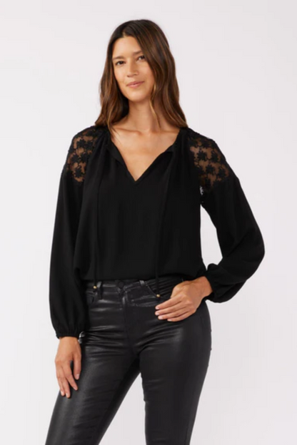 Embroidered Tie Neck Top