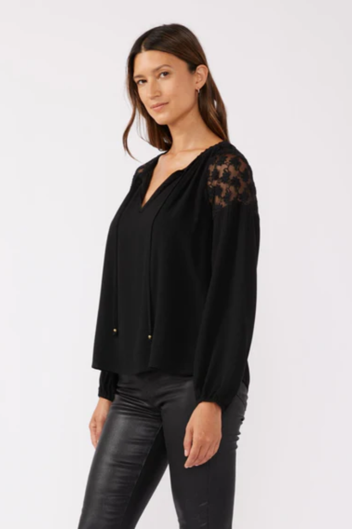 Embroidered Tie Neck Top