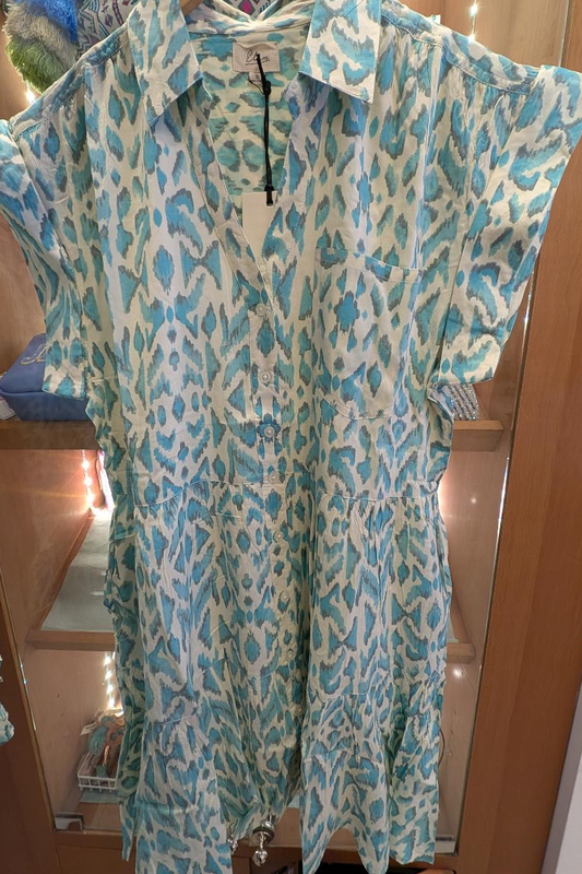 Blue Casablanca Print Cap Sleeve Dress