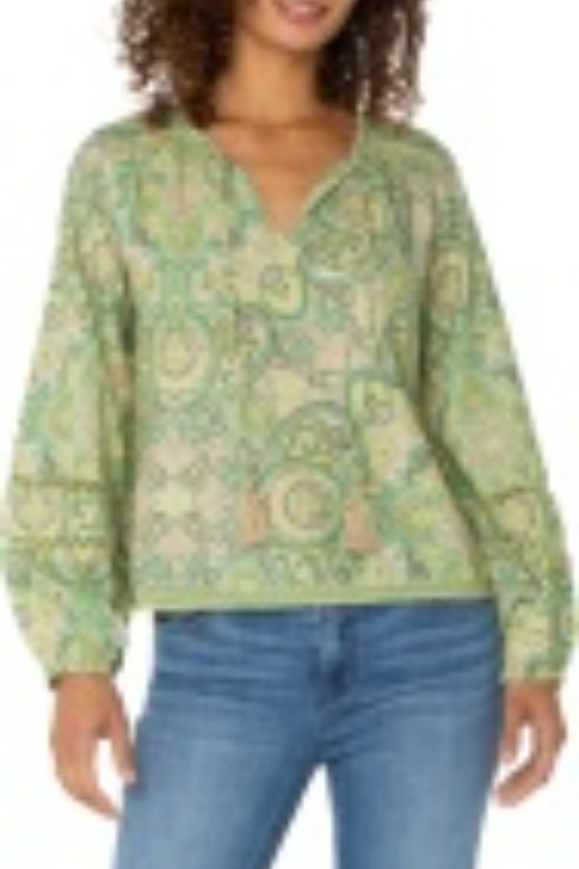 Long Sleeve Shirred Woven Top