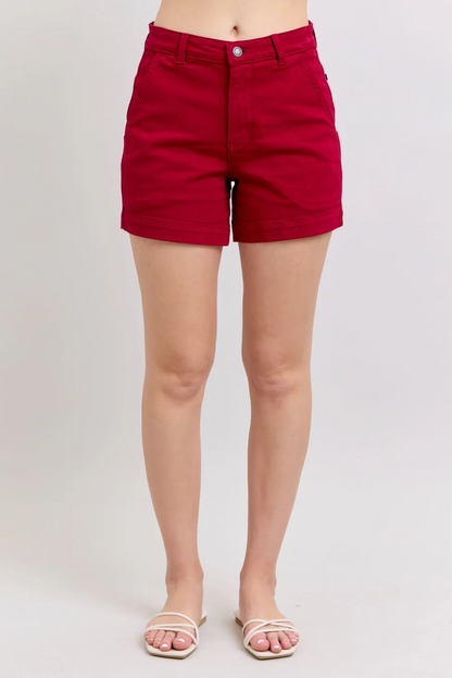 HIGH WAIST TUMMY CONTROL HEART SHAPED POCKETED SHORTS