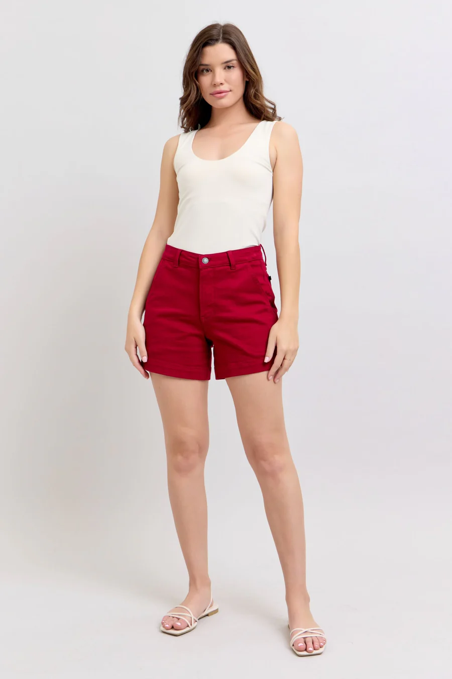 HIGH WAIST TUMMY CONTROL HEART SHAPED POCKETED SHORTS