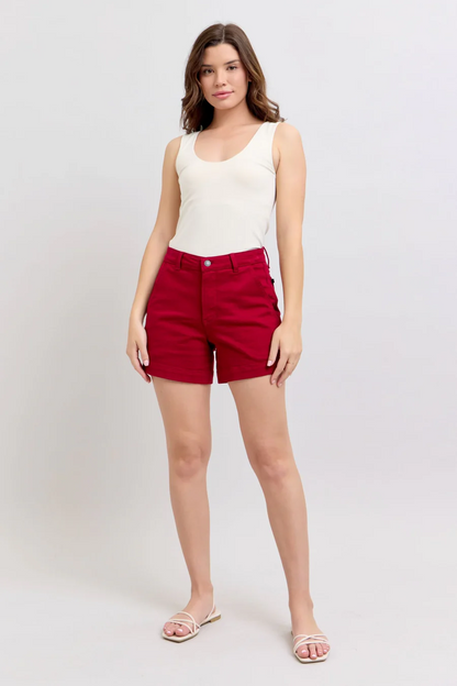 HIGH WAIST TUMMY CONTROL HEART SHAPED POCKETED SHORTS