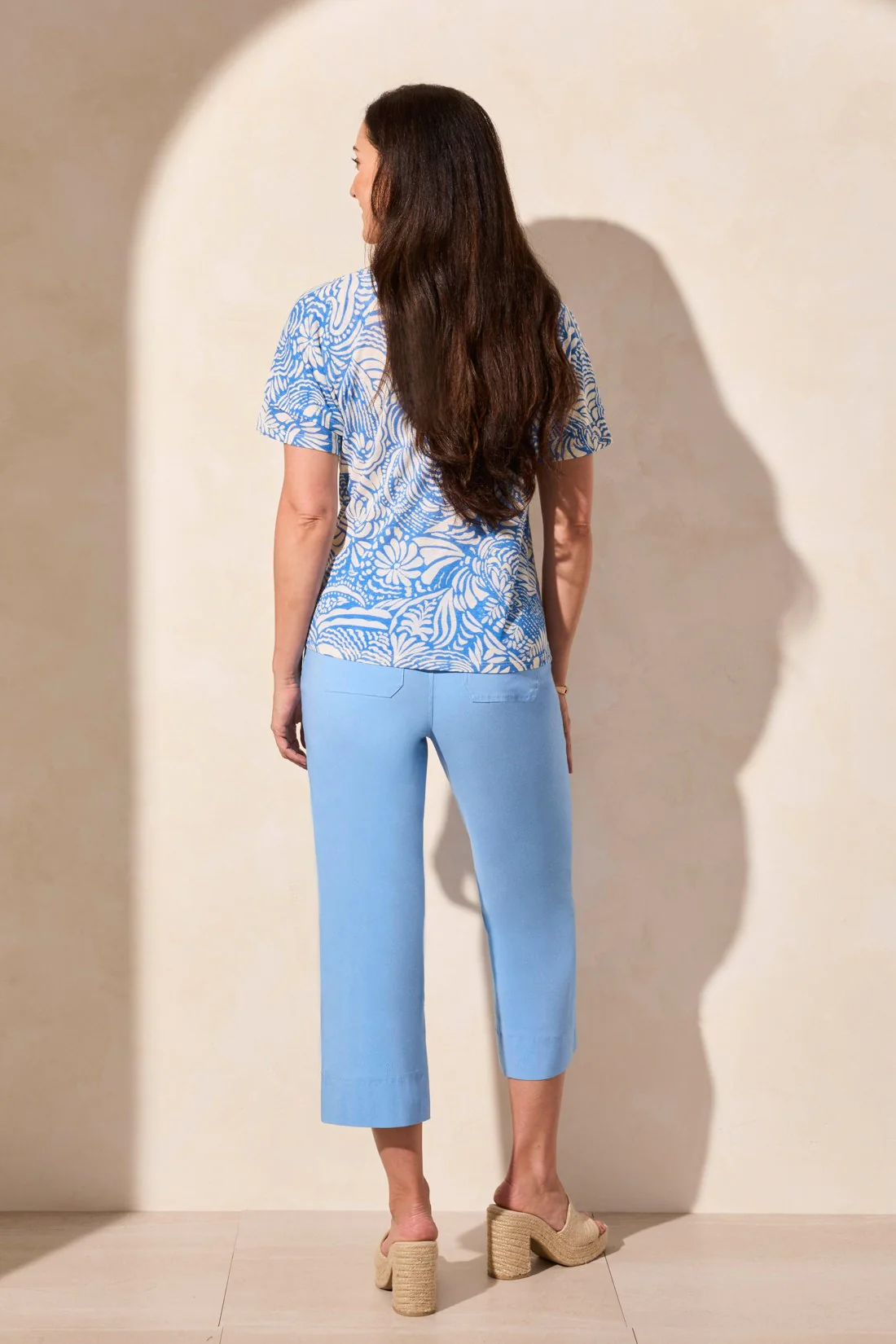 Linen-Blend Ruffle-Sleeve Crew Neck Top
