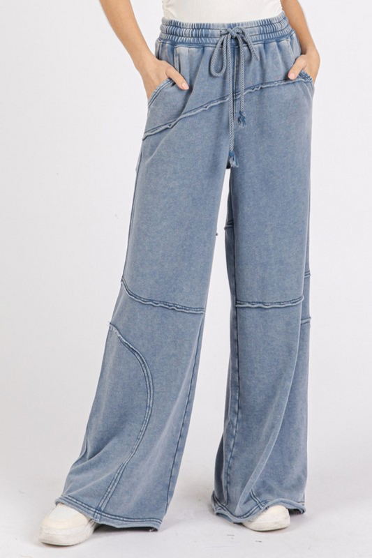 Mineral Washed Wide Leg Pants