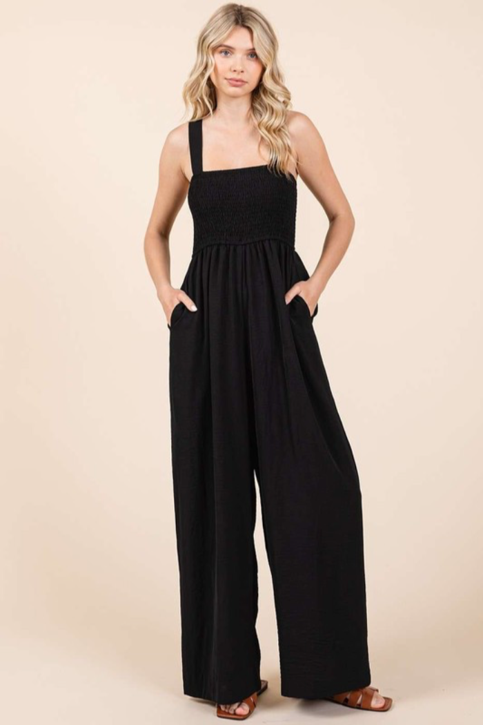 Smocked Wide Leg Jumpsuit