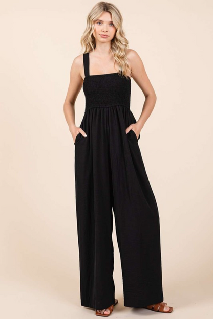 Smocked Wide Leg Jumpsuit