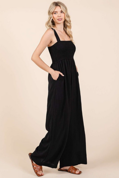 Smocked Wide Leg Jumpsuit