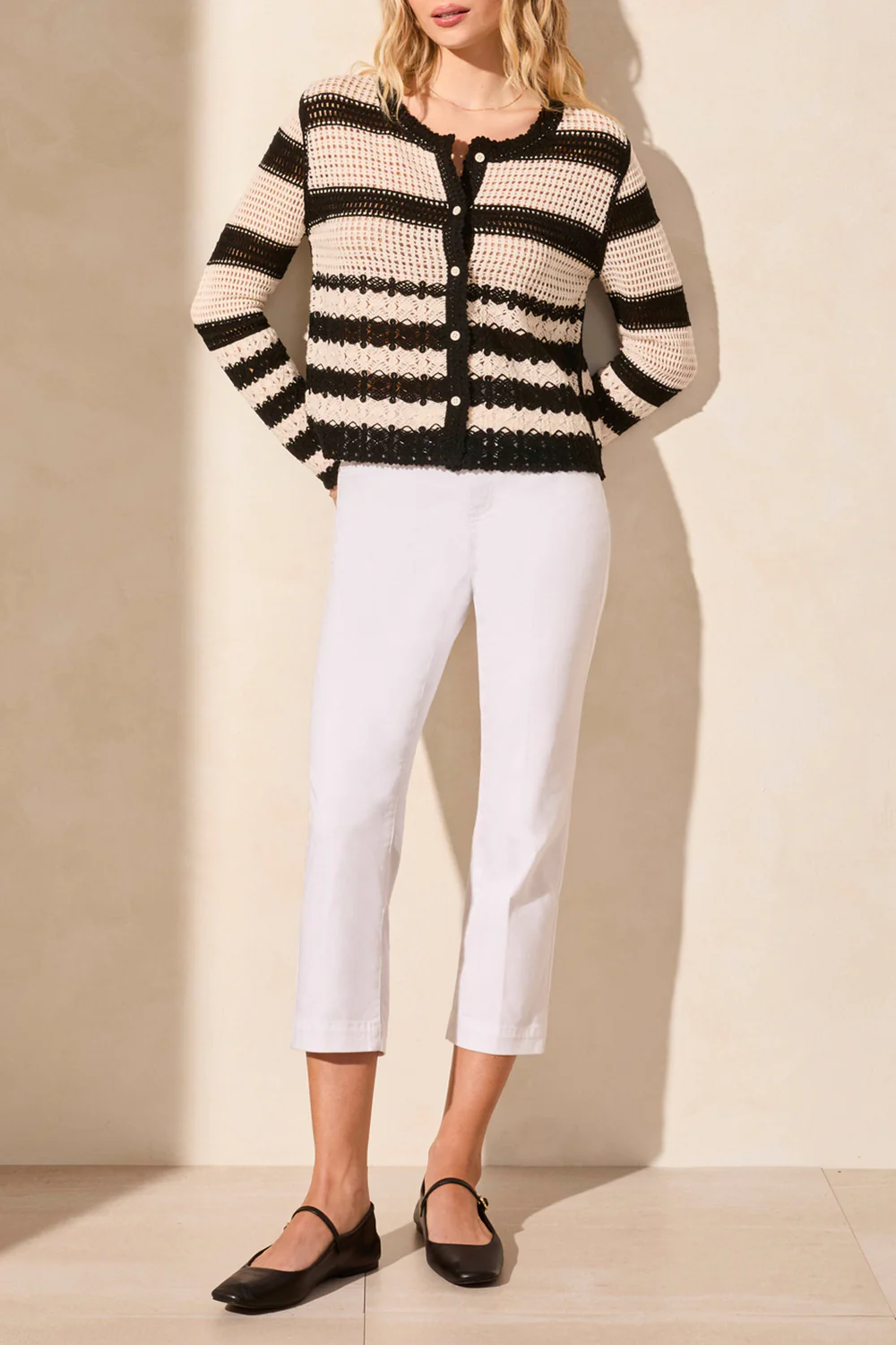 Pointelle Stripe Cardigan