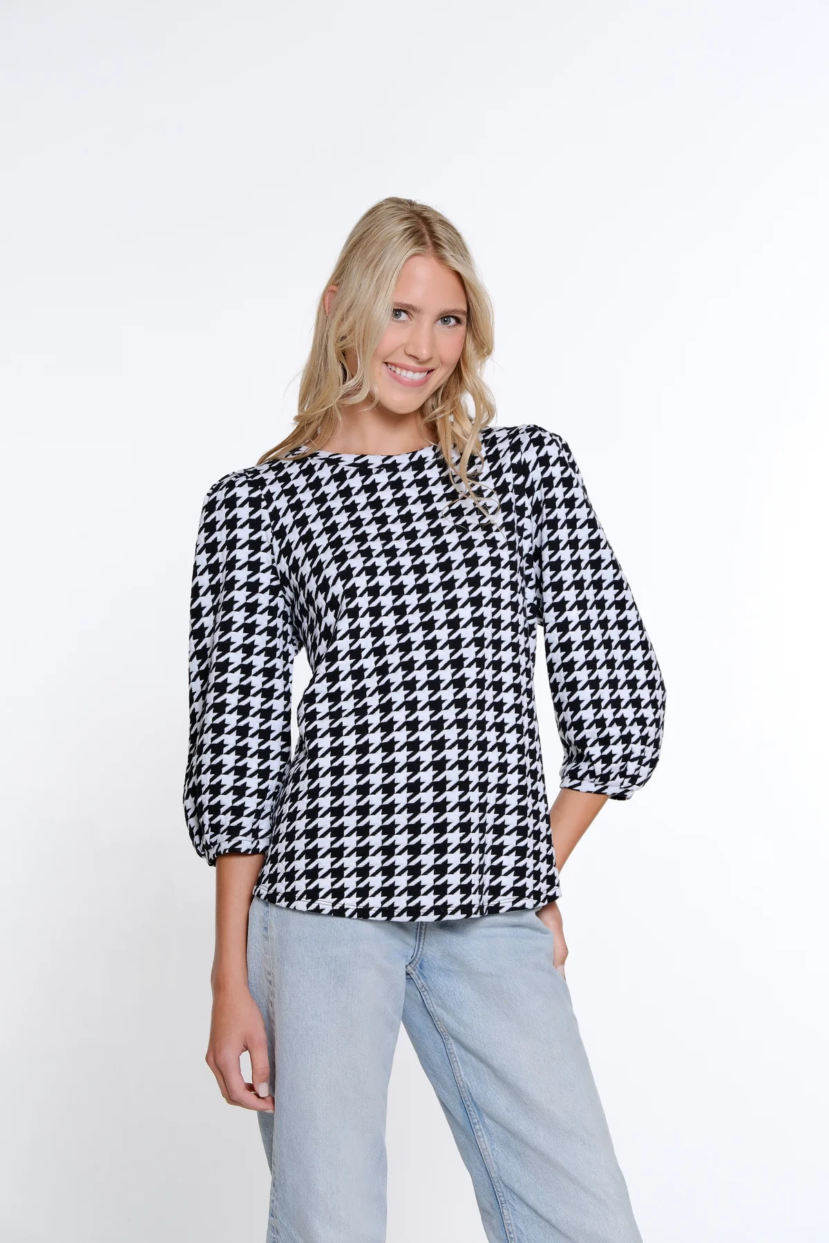 Houndstooth Knit Top
