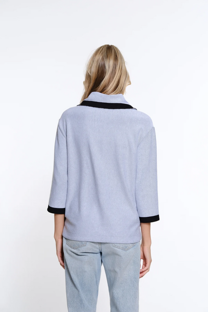 Ribbed Knit Cowl Collar Top - blush only