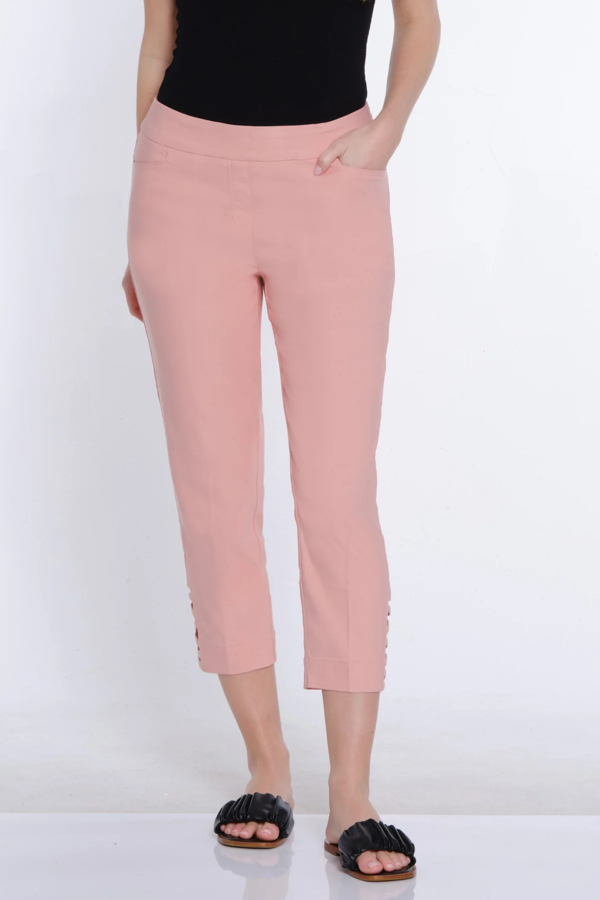 Twill Crop Pant with Zig-Zag Strap Hem