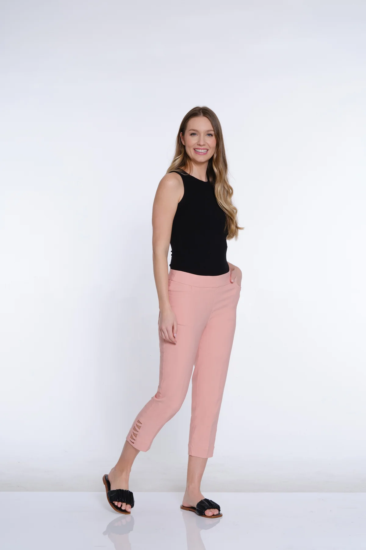 Twill Crop Pant with Zig-Zag Strap Hem