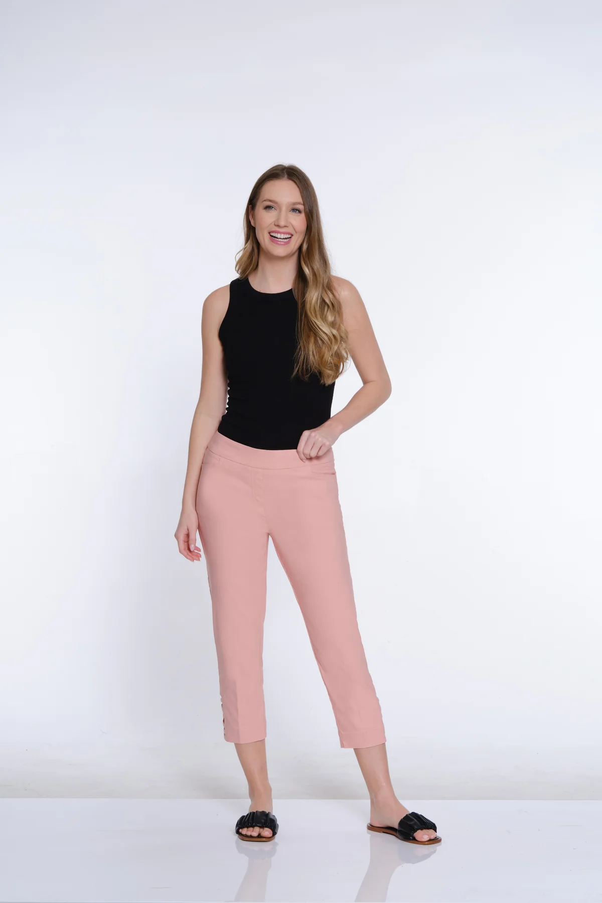 Twill Crop Pant with Zig-Zag Strap Hem