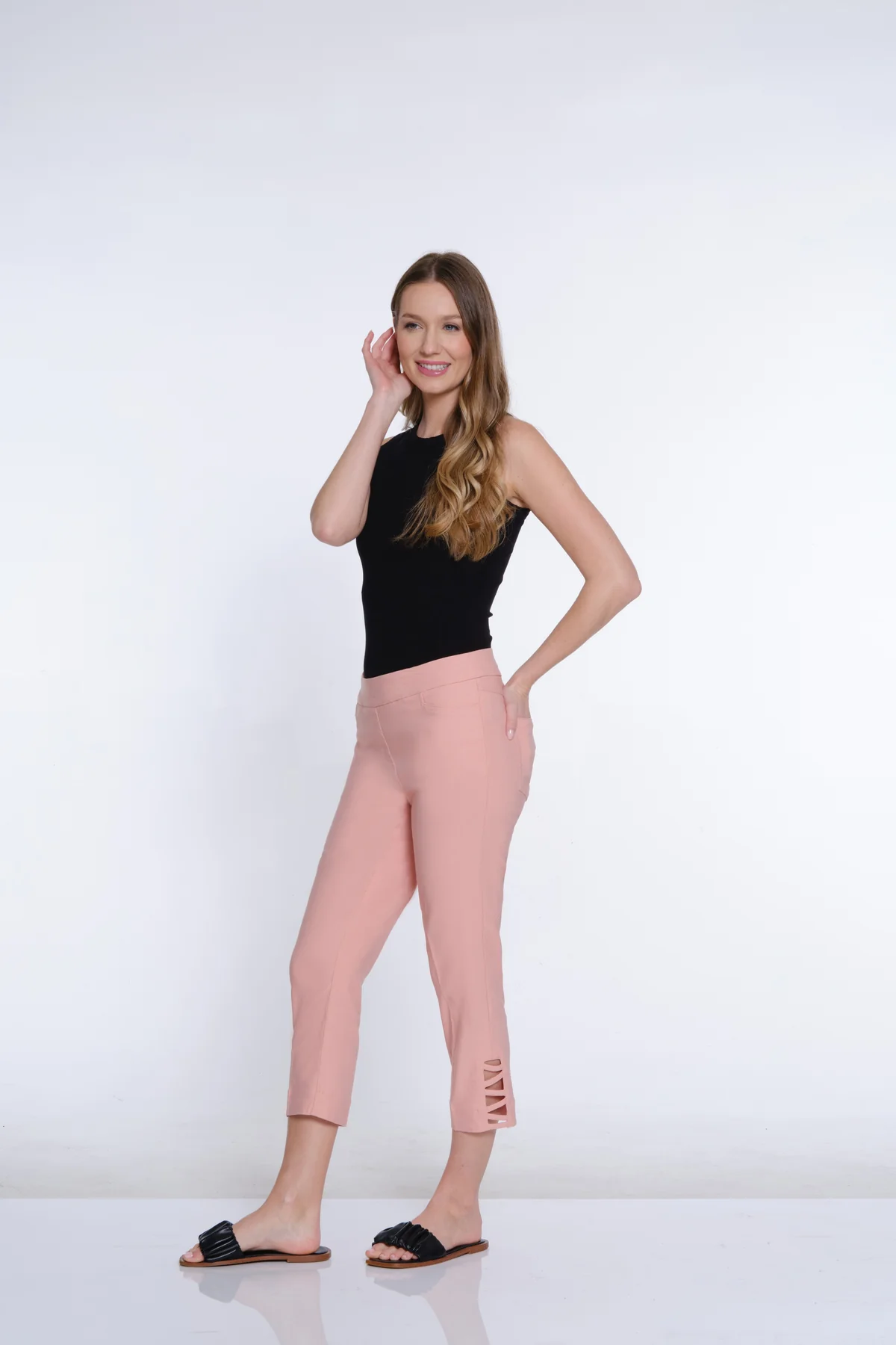 Twill Crop Pant with Zig-Zag Strap Hem