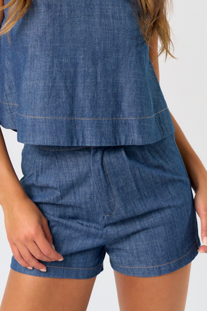 Solid Denim Shorts