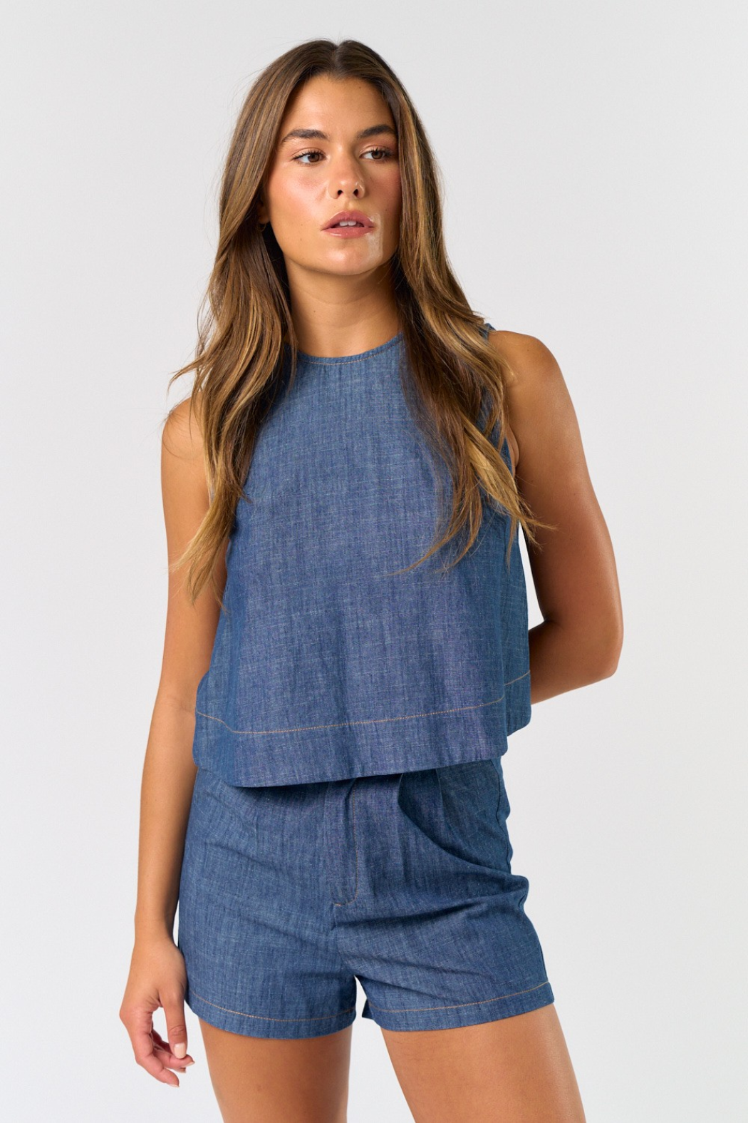 Solid Denim Shorts