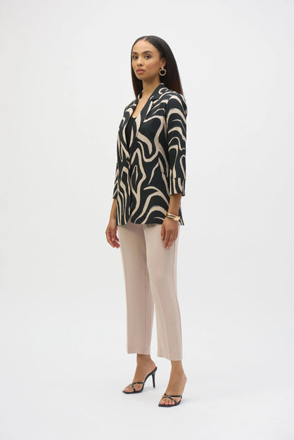 Seersucker Abstract Print Straight Blazer- Black/Parchment
